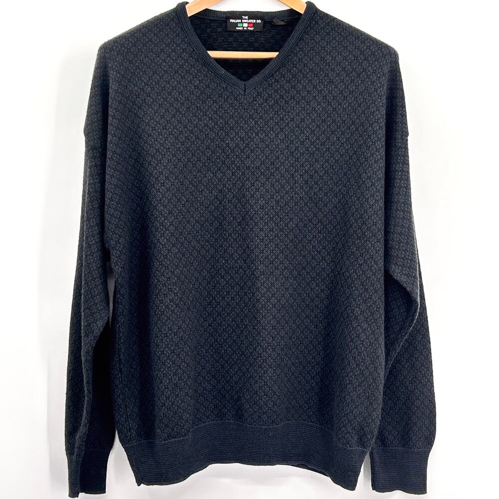 Vintage Italian Sweater Co Men's Wool Blend Pullover Light V-Neck Navy Blue XL